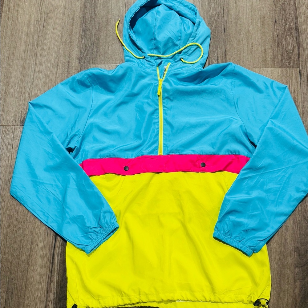 Black Jack 1999 USA Windbreaker Surfer Neon ColorBlock Pullover 1/2 Zip XL Retro